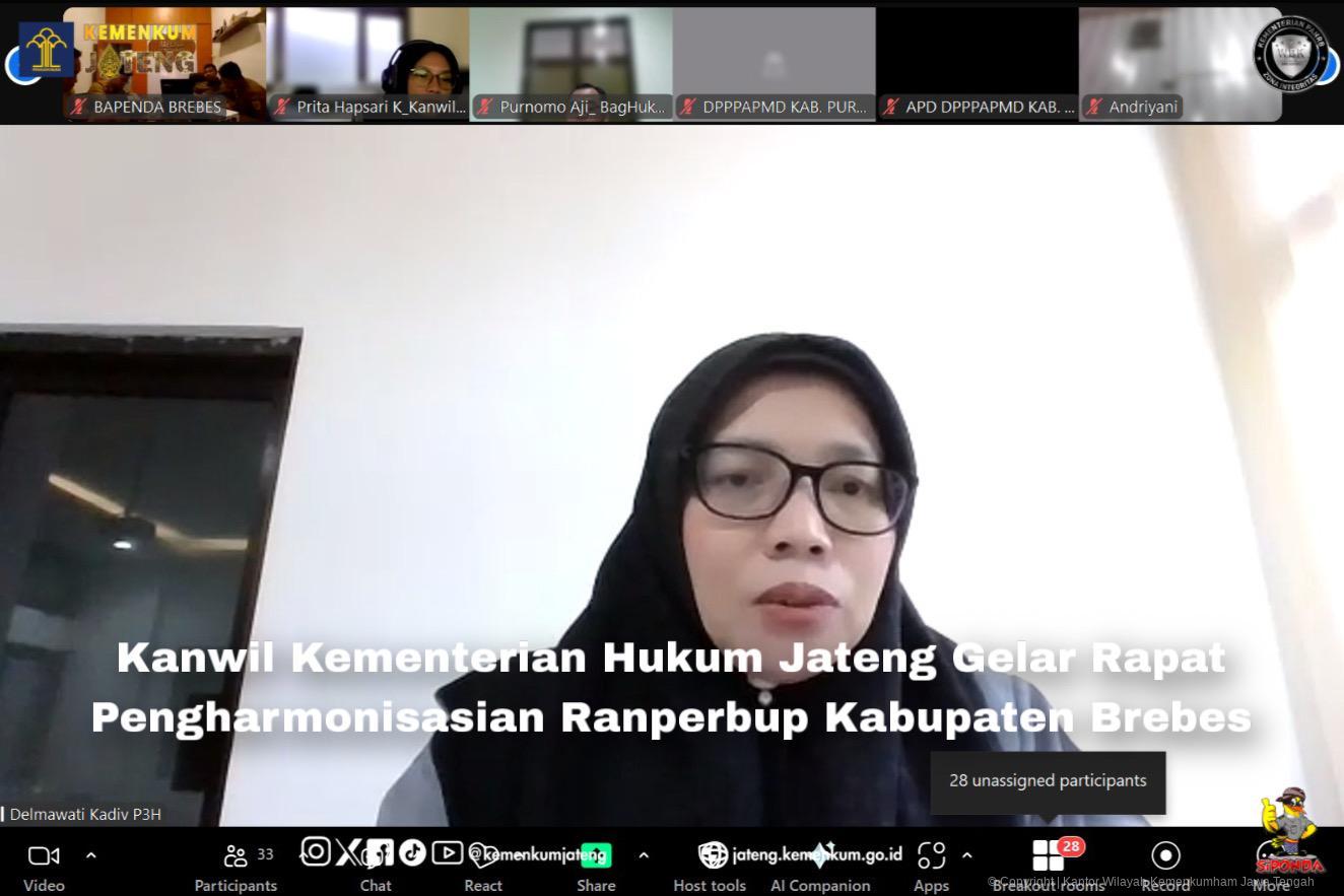Kanwil Kementerian Hukum Jateng Gelar Rapat Pengharmonisasian Ranperbup Kabupaten Brebes