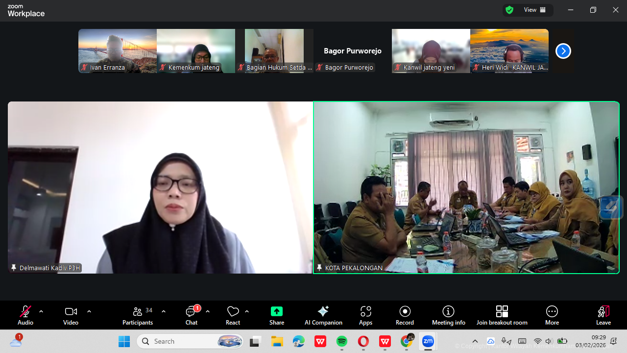 Kemenkum Jateng Gelar Rapat Pengharmonisasian 3 Raperwal Kota Pekalongan