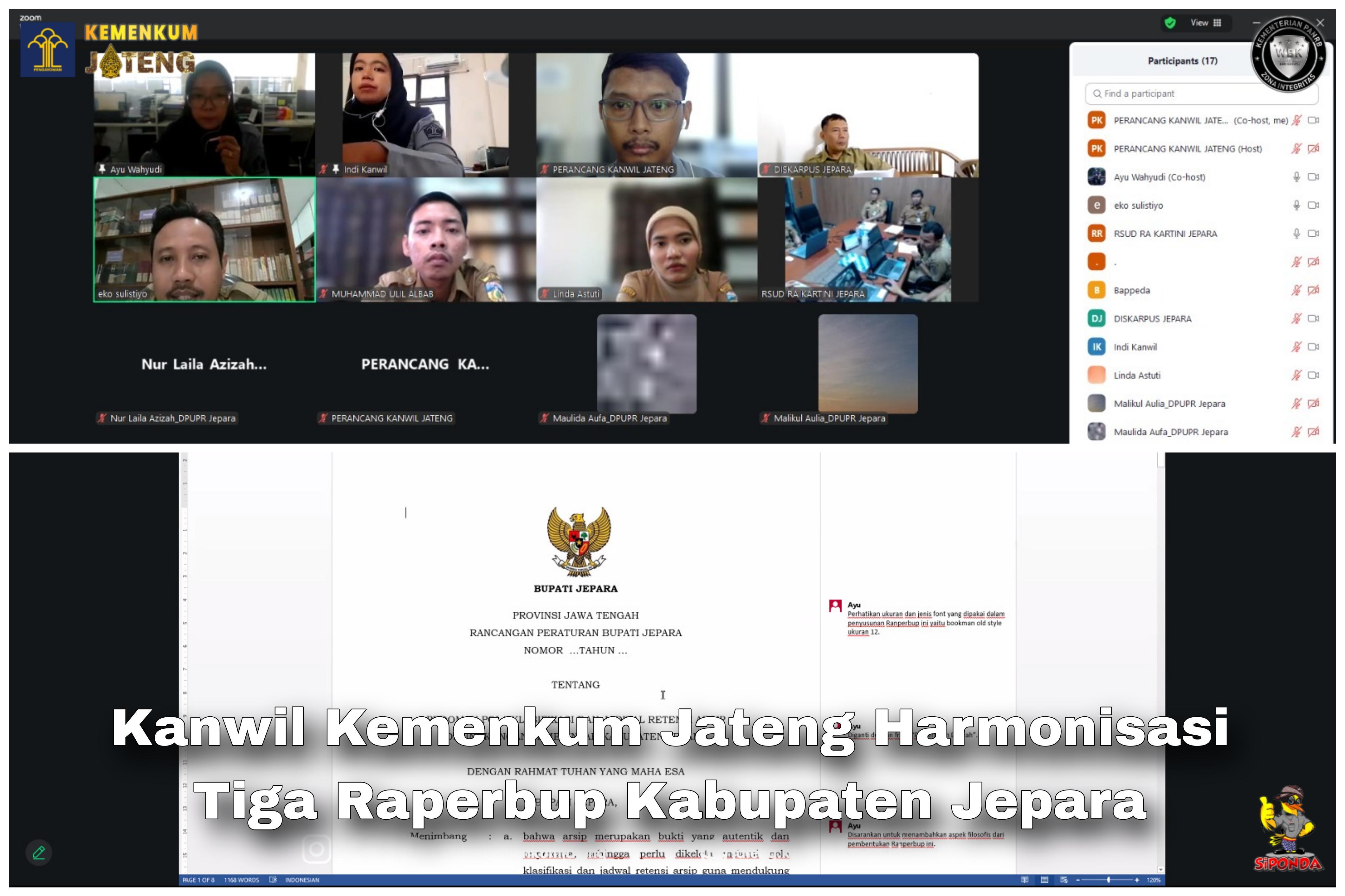 Kanwil Kemenkum Jateng Harmonisasi Tiga Raperbup Kabupaten Jepara