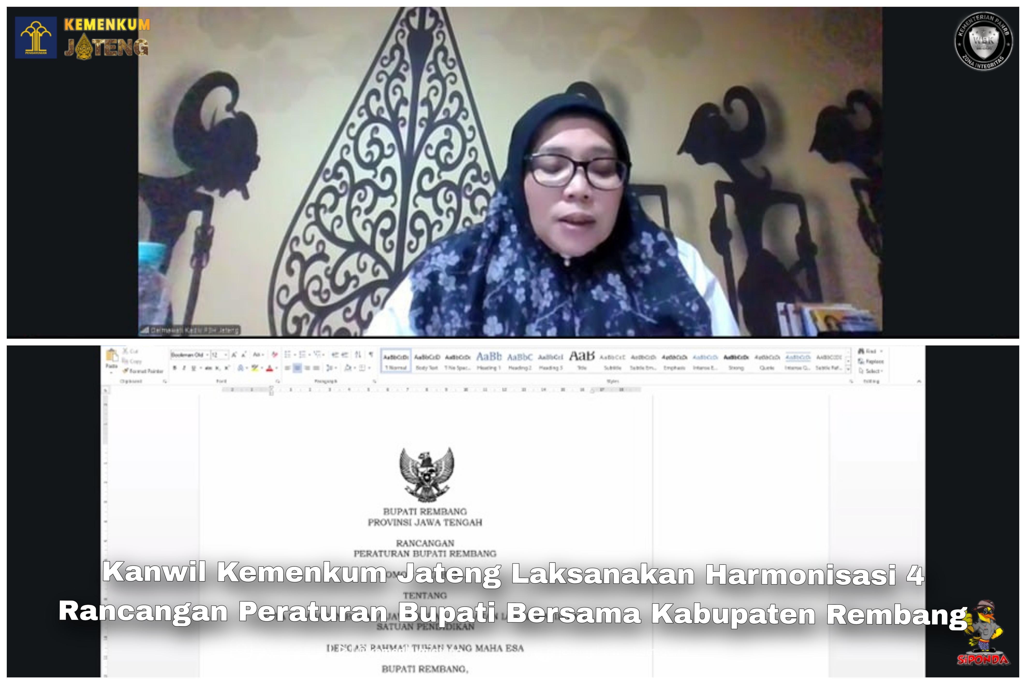Kanwil Kemenkum Jateng Laksanakan Harmonisasi 4 Rancangan Peraturan Bupati Bersama Kabupaten Rembang