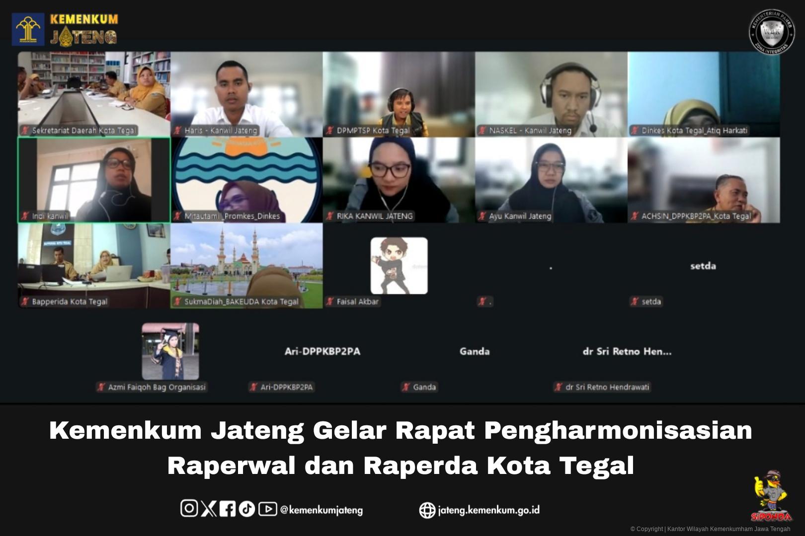 Kemenkum Jateng Gelar Rapat Pengharmonisasian Raperwal dan Raperda Kota Tegal