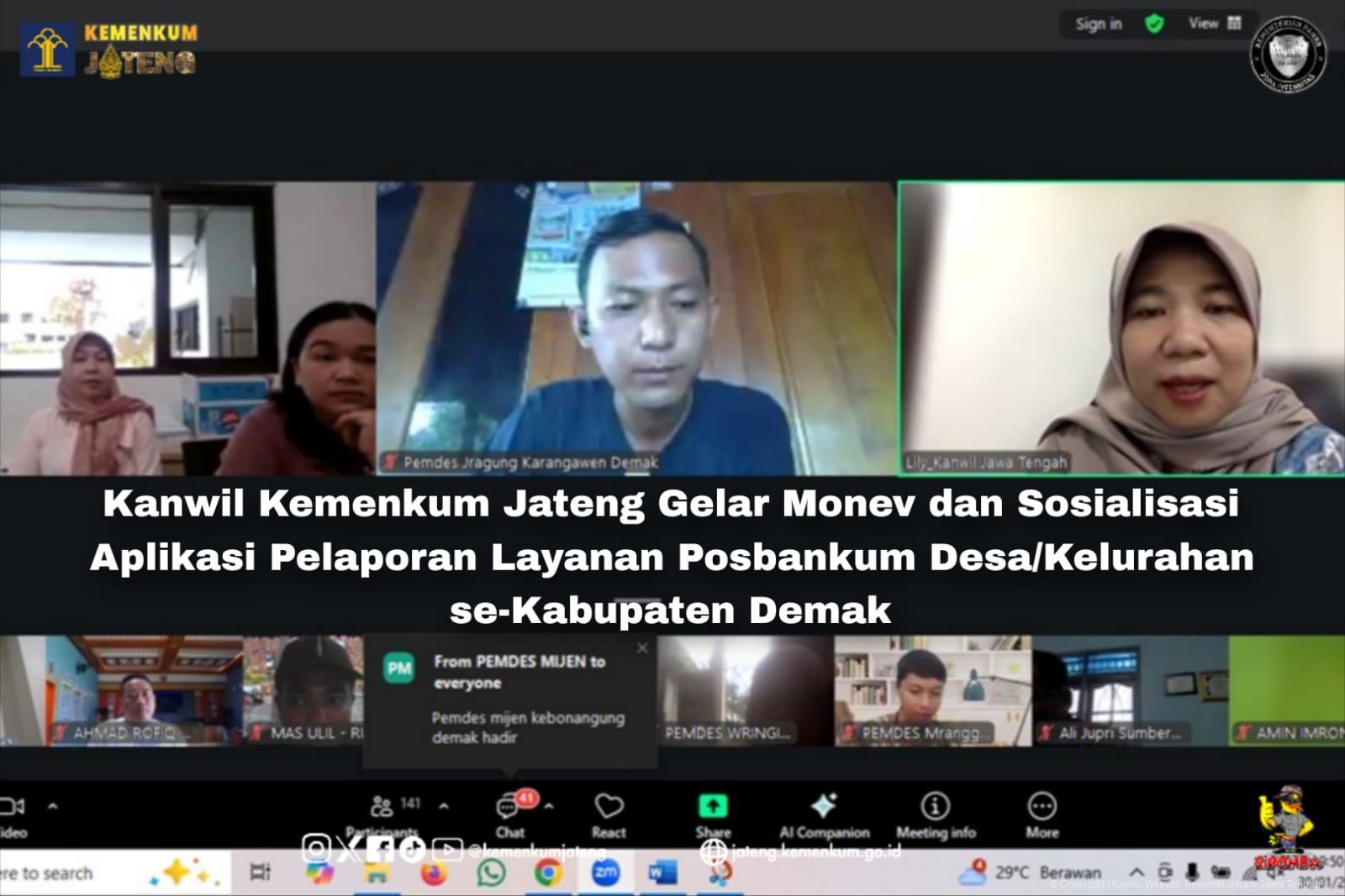 Kanwil Kemenkum Jateng Gelar Monev dan Sosialisasi Aplikasi Pelaporan Layanan Posbankum Desa/Kelurahan se-Kabupaten Demak