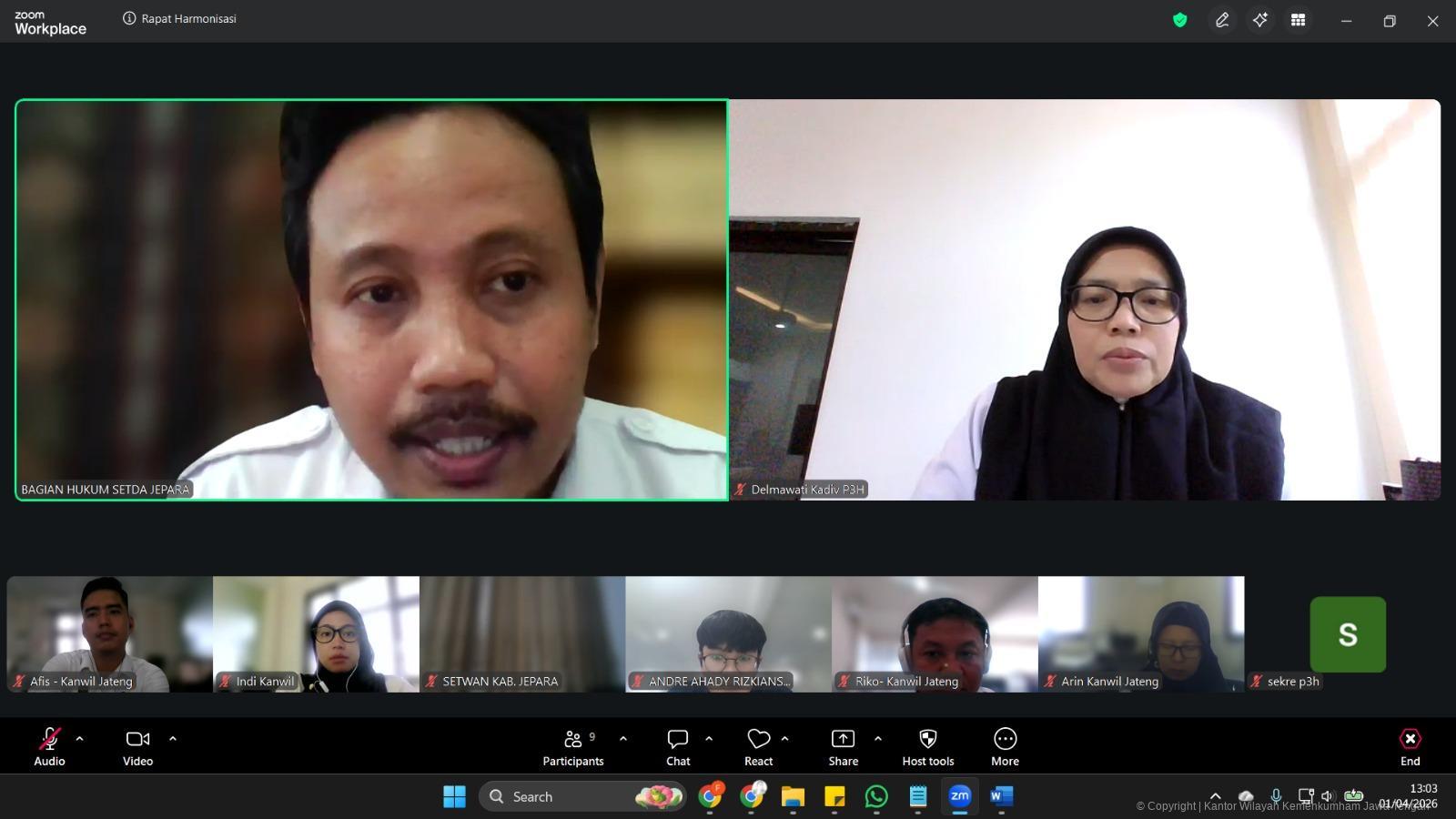 Kanwil Kemenkum Jateng Harmonisasikan Dua Raperbup Kabupaten Jepara